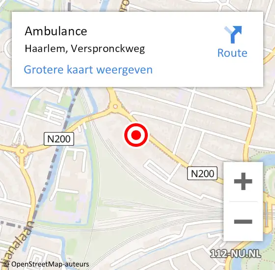 Locatie op kaart van de 112 melding: Ambulance Haarlem, Verspronckweg op 22 januari 2023 17:56
