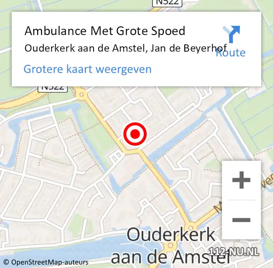 Locatie op kaart van de 112 melding: Ambulance Met Grote Spoed Naar Ouderkerk aan de Amstel, Jan de Beyerhof op 22 januari 2023 18:10