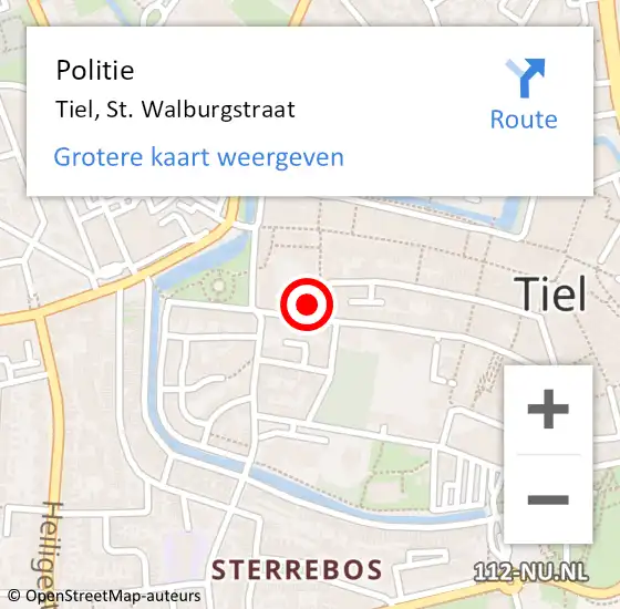 Locatie op kaart van de 112 melding: Politie Tiel, St. Walburgstraat op 22 januari 2023 18:19