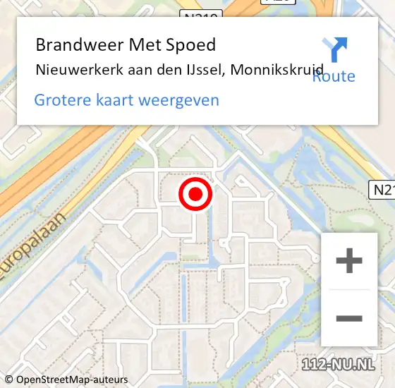 Locatie op kaart van de 112 melding: Brandweer Met Spoed Naar Nieuwerkerk aan den IJssel, Monnikskruid op 22 januari 2023 18:20