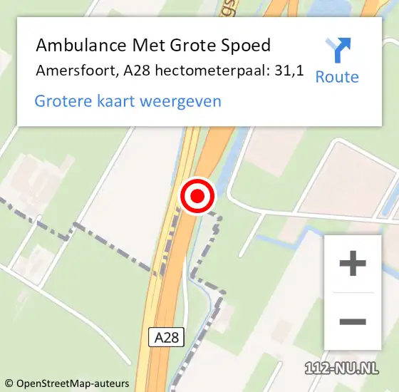 Locatie op kaart van de 112 melding: Ambulance Met Grote Spoed Naar Amersfoort, A28 hectometerpaal: 31,1 op 22 januari 2023 18:28