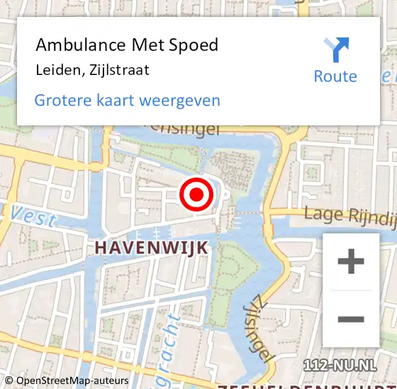 Locatie op kaart van de 112 melding: Ambulance Met Spoed Naar Leiden, Zijlstraat op 22 januari 2023 18:43