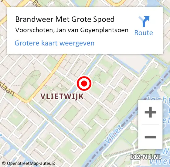 Locatie op kaart van de 112 melding: Brandweer Met Grote Spoed Naar Voorschoten, Jan van Goyenplantsoen op 22 januari 2023 19:06