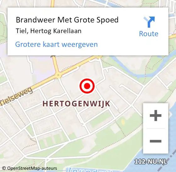 Locatie op kaart van de 112 melding: Brandweer Met Grote Spoed Naar Tiel, Hertog Karellaan op 22 januari 2023 19:28