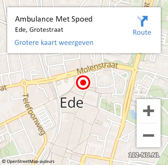 Locatie op kaart van de 112 melding: Ambulance Met Spoed Naar Ede, Grotestraat op 22 januari 2023 19:45