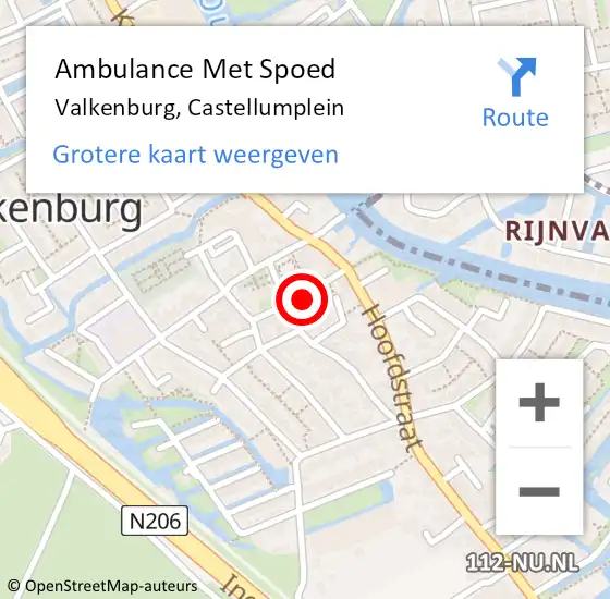 Locatie op kaart van de 112 melding: Ambulance Met Spoed Naar Valkenburg, Castellumplein op 22 januari 2023 19:51