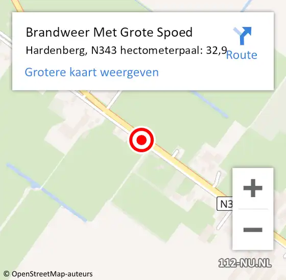 Locatie op kaart van de 112 melding: Brandweer Met Grote Spoed Naar Hardenberg, N343 hectometerpaal: 32,9 op 22 januari 2023 19:57