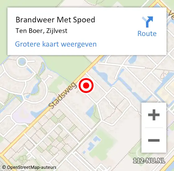 Locatie op kaart van de 112 melding: Brandweer Met Spoed Naar Ten Boer, Zijlvest op 22 januari 2023 20:06