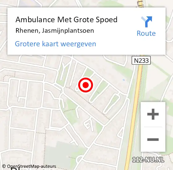 Locatie op kaart van de 112 melding: Ambulance Met Grote Spoed Naar Rhenen, Jasmijnplantsoen op 22 januari 2023 20:11