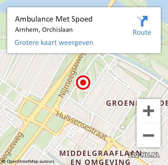 Locatie op kaart van de 112 melding: Ambulance Met Spoed Naar Arnhem, Orchislaan op 22 januari 2023 20:23