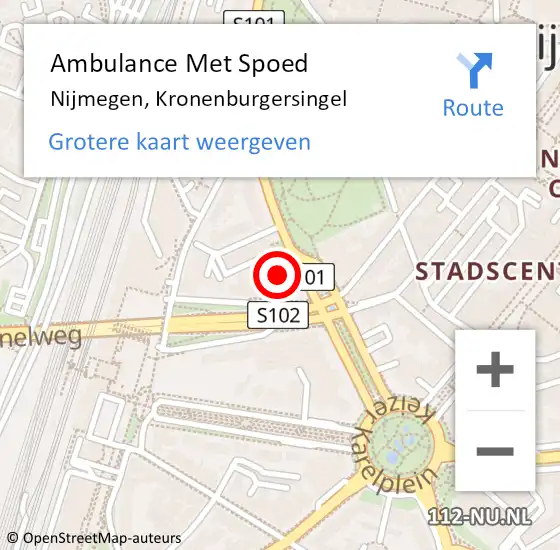 Locatie op kaart van de 112 melding: Ambulance Met Spoed Naar Nijmegen, Kronenburgersingel op 22 januari 2023 20:47
