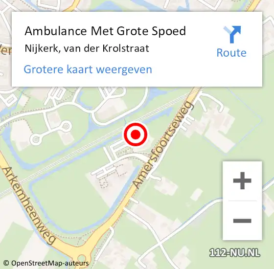 Locatie op kaart van de 112 melding: Ambulance Met Grote Spoed Naar Nijkerk, van der Krolstraat op 22 januari 2023 21:13