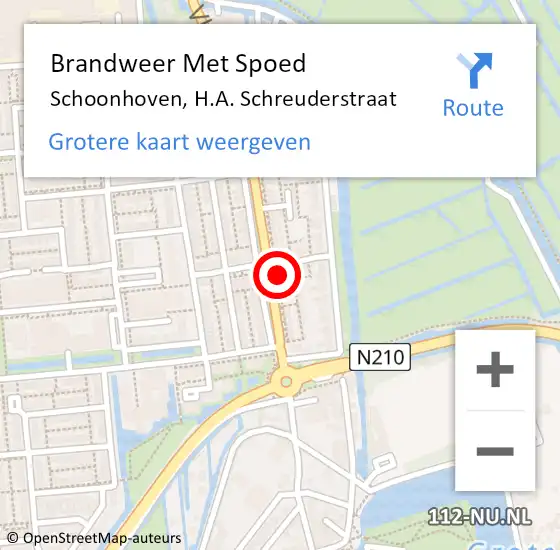 Locatie op kaart van de 112 melding: Brandweer Met Spoed Naar Schoonhoven, H.A. Schreuderstraat op 22 januari 2023 21:44