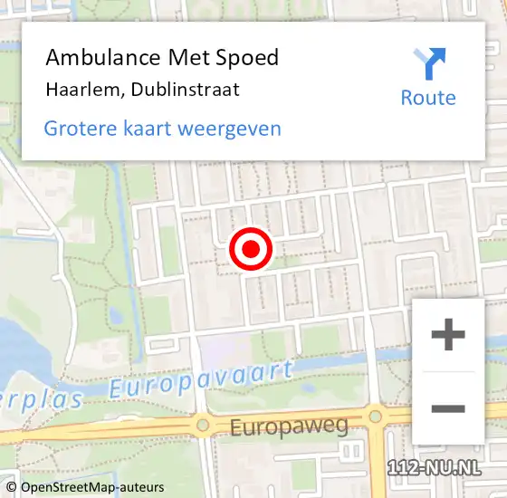 Locatie op kaart van de 112 melding: Ambulance Met Spoed Naar Haarlem, Dublinstraat op 22 januari 2023 21:55