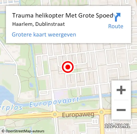 Locatie op kaart van de 112 melding: Trauma helikopter Met Grote Spoed Naar Haarlem, Dublinstraat op 22 januari 2023 21:57