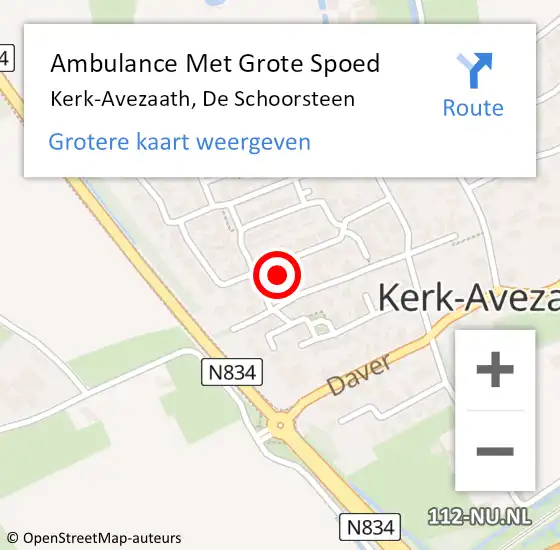 Locatie op kaart van de 112 melding: Ambulance Met Grote Spoed Naar Kerk-Avezaath, De Schoorsteen op 22 januari 2023 21:57