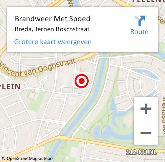 Locatie op kaart van de 112 melding: Brandweer Met Spoed Naar Breda, Jeroen Boschstraat op 22 januari 2023 22:06