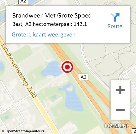 Locatie op kaart van de 112 melding: Brandweer Met Grote Spoed Naar Best, A2 hectometerpaal: 142,1 op 22 januari 2023 22:17