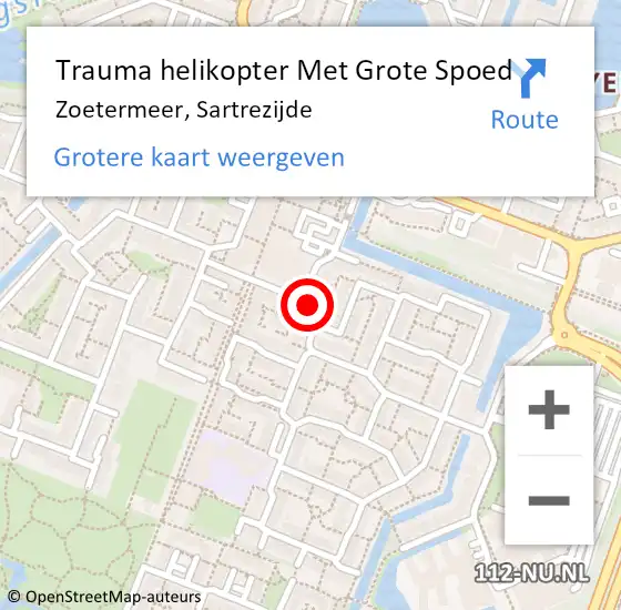 Locatie op kaart van de 112 melding: Trauma helikopter Met Grote Spoed Naar Zoetermeer, Sartrezijde op 22 januari 2023 22:33