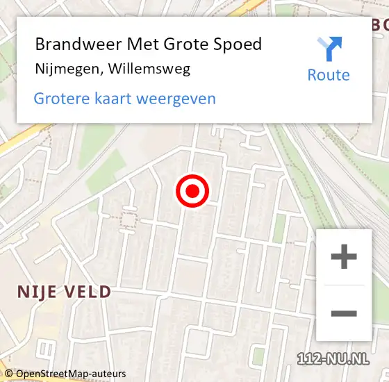 Locatie op kaart van de 112 melding: Brandweer Met Grote Spoed Naar Nijmegen, Willemsweg op 22 januari 2023 23:08
