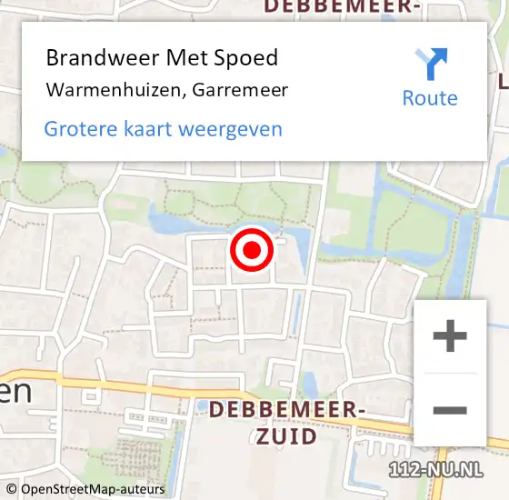 Locatie op kaart van de 112 melding: Brandweer Met Spoed Naar Warmenhuizen, Garremeer op 22 januari 2023 23:44