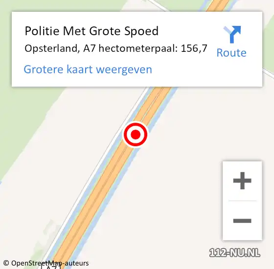 Locatie op kaart van de 112 melding: Politie Met Grote Spoed Naar Opsterland, A7 hectometerpaal: 156,7 op 23 januari 2023 01:20