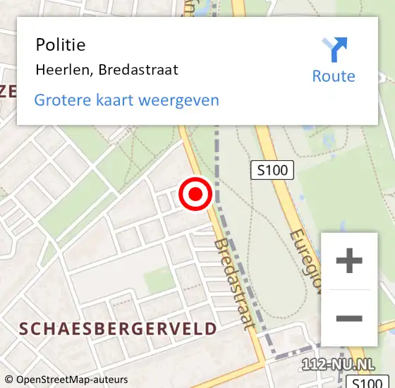 Locatie op kaart van de 112 melding: Politie Heerlen, Bredastraat op 23 januari 2023 01:48