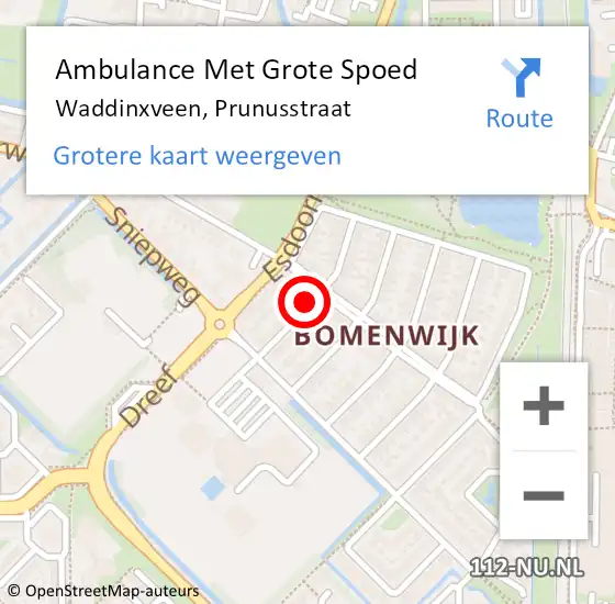 Locatie op kaart van de 112 melding: Ambulance Met Grote Spoed Naar Waddinxveen, Prunusstraat op 23 januari 2023 05:28