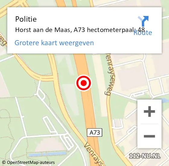 Locatie op kaart van de 112 melding: Politie Horst aan de Maas, A73 hectometerpaal: 48 op 23 januari 2023 05:52