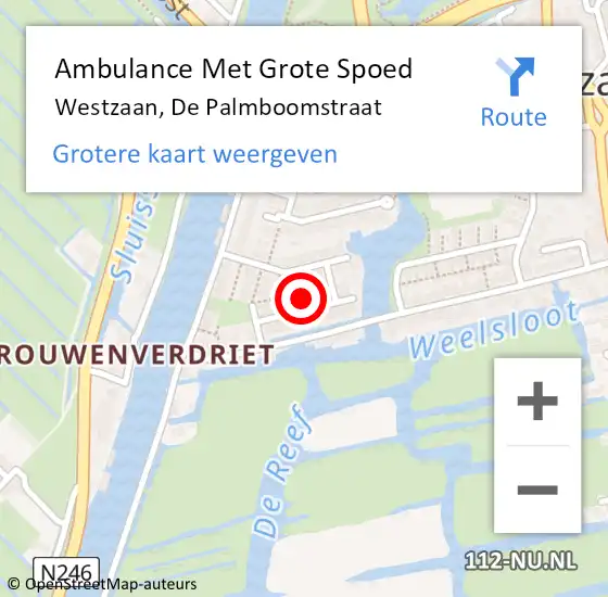 Locatie op kaart van de 112 melding: Ambulance Met Grote Spoed Naar Westzaan, De Palmboomstraat op 23 januari 2023 07:26