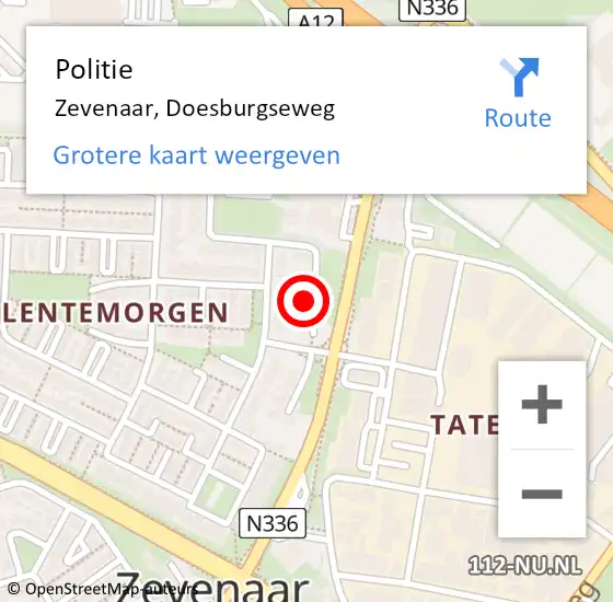 Locatie op kaart van de 112 melding: Politie Zevenaar, Doesburgseweg op 23 januari 2023 07:33