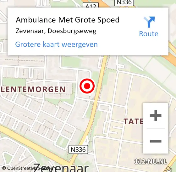 Locatie op kaart van de 112 melding: Ambulance Met Grote Spoed Naar Zevenaar, Doesburgseweg op 23 januari 2023 07:34