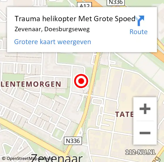 Locatie op kaart van de 112 melding: Trauma helikopter Met Grote Spoed Naar Zevenaar, Doesburgseweg op 23 januari 2023 07:35