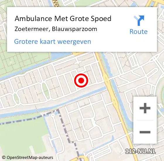 Locatie op kaart van de 112 melding: Ambulance Met Grote Spoed Naar Zoetermeer, Blauwsparzoom op 23 januari 2023 08:21