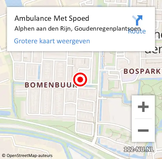 Locatie op kaart van de 112 melding: Ambulance Met Spoed Naar Alphen aan den Rijn, Goudenregenplantsoen op 23 januari 2023 08:28