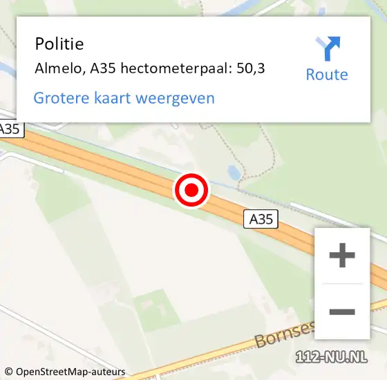 Locatie op kaart van de 112 melding: Politie Almelo, A35 hectometerpaal: 50,3 op 23 januari 2023 08:37