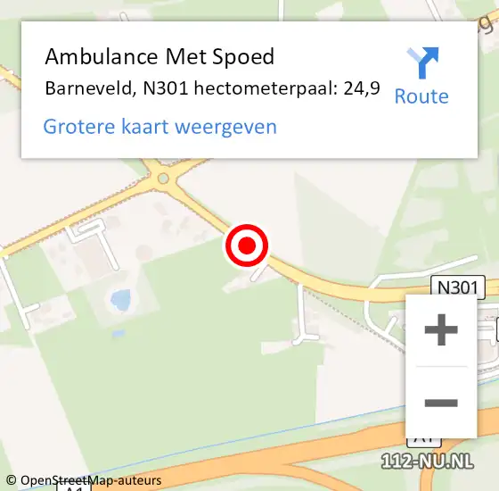 Locatie op kaart van de 112 melding: Ambulance Met Spoed Naar Barneveld, N301 hectometerpaal: 24,9 op 23 januari 2023 08:49