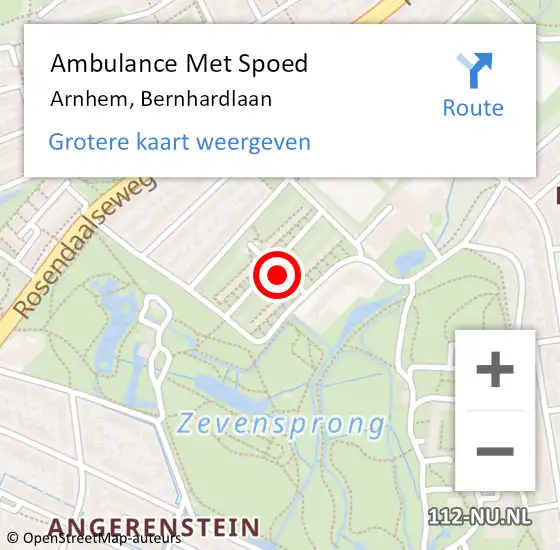 Locatie op kaart van de 112 melding: Ambulance Met Spoed Naar Arnhem, Bernhardlaan op 23 januari 2023 08:53