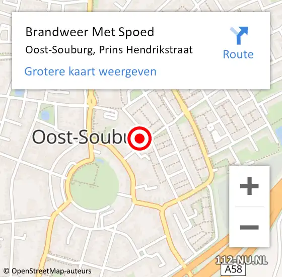 Locatie op kaart van de 112 melding: Brandweer Met Spoed Naar Oost-Souburg, Prins Hendrikstraat op 23 januari 2023 09:15