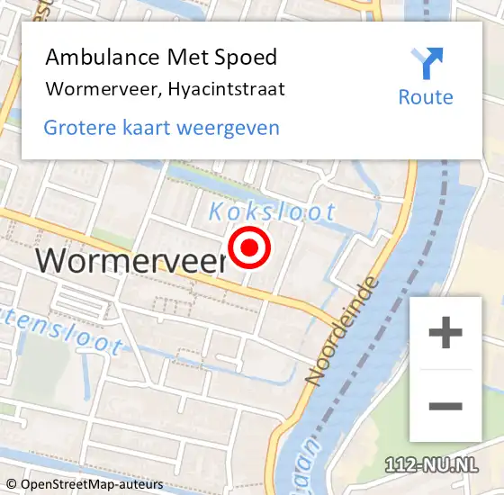 Locatie op kaart van de 112 melding: Ambulance Met Spoed Naar Wormerveer, Hyacintstraat op 23 januari 2023 09:19