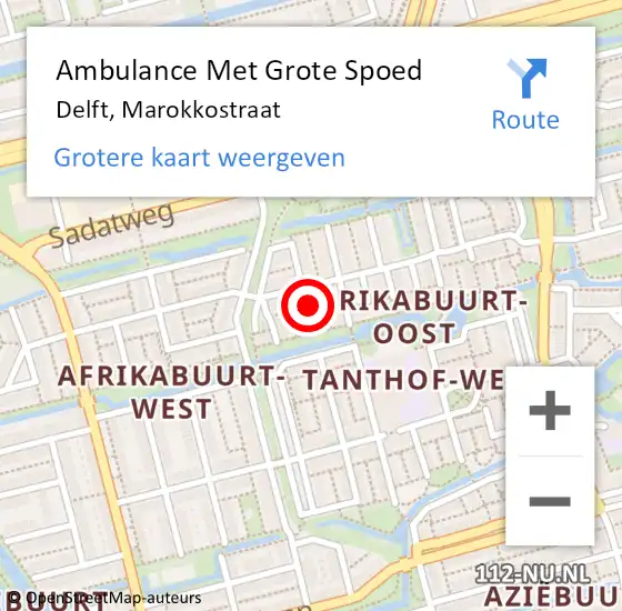 Locatie op kaart van de 112 melding: Ambulance Met Grote Spoed Naar Delft, Marokkostraat op 23 januari 2023 09:23