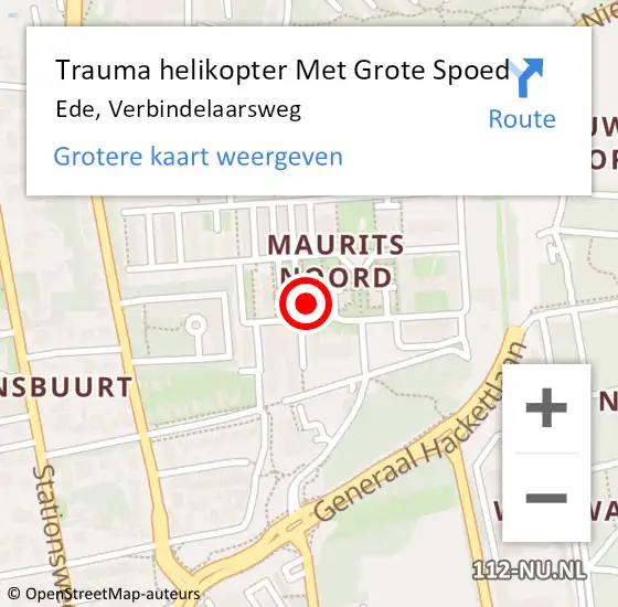 Locatie op kaart van de 112 melding: Trauma helikopter Met Grote Spoed Naar Ede, Verbindelaarsweg op 23 januari 2023 09:45