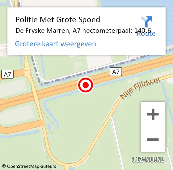Locatie op kaart van de 112 melding: Politie Met Grote Spoed Naar De Fryske Marren, A7 hectometerpaal: 140,6 op 23 januari 2023 10:15