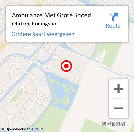 Locatie op kaart van de 112 melding: Ambulance Met Grote Spoed Naar Obdam, Koningshof op 23 januari 2023 10:49