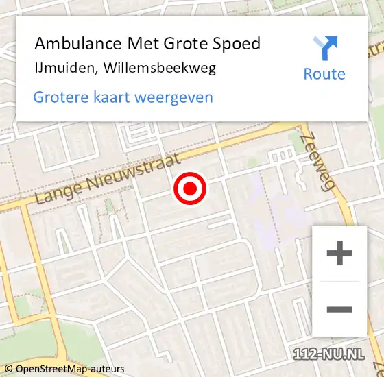 Locatie op kaart van de 112 melding: Ambulance Met Grote Spoed Naar IJmuiden, Willemsbeekweg op 23 januari 2023 12:16