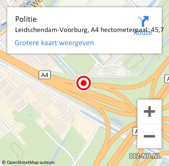 Locatie op kaart van de 112 melding: Politie Leidschendam-Voorburg, A4 hectometerpaal: 45,7 op 23 januari 2023 12:43