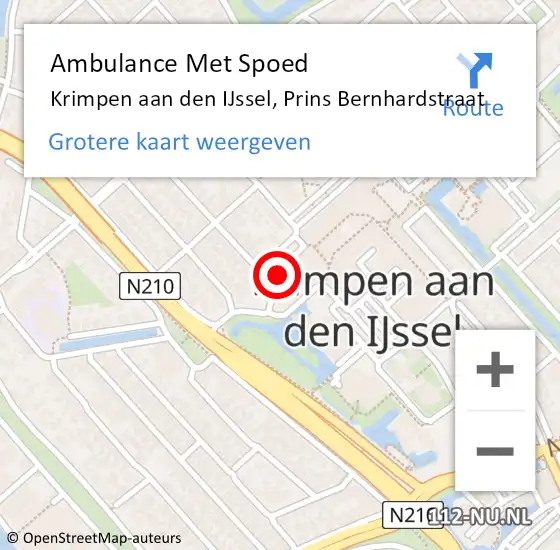 Locatie op kaart van de 112 melding: Ambulance Met Spoed Naar Krimpen aan den IJssel, Prins Bernhardstraat op 23 januari 2023 12:48