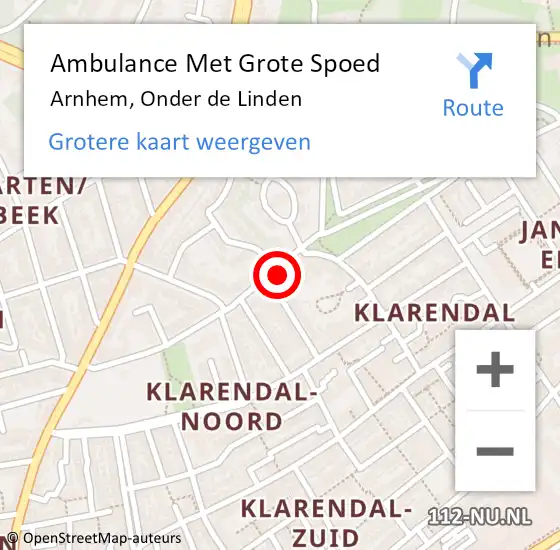 Locatie op kaart van de 112 melding: Ambulance Met Grote Spoed Naar Arnhem, Onder de Linden op 23 januari 2023 12:52