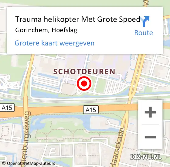 Locatie op kaart van de 112 melding: Trauma helikopter Met Grote Spoed Naar Gorinchem, Hoefslag op 23 januari 2023 13:02