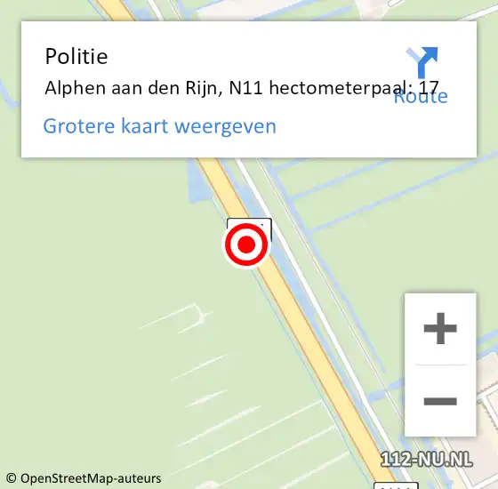 Locatie op kaart van de 112 melding: Politie Alphen aan den Rijn, N11 hectometerpaal: 17 op 23 januari 2023 13:32